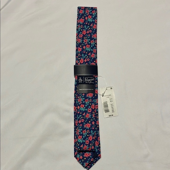 Original Penguin Men's Floral Tie - Navy and Pink - Picture 4 of 8